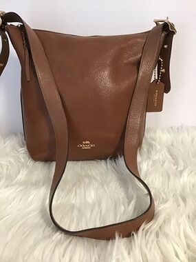 Coach Val Duffle Pebble Leather Shoulder Bag Tan